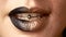 Beautiful and female lips with expensive makeup. Close-up of painted female lips