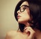 Beautiful female model profile in fashion glasses