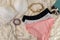 Beautiful female underwear with gift box and perfumes