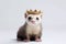 Beautiful Ferret In Gold Crown On White Background. Generative AI