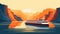 Beautiful Ferry Side View In Vector Art Line