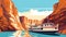 Beautiful Ferry Side View In Vector Art Line