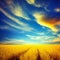 beautiful  of a field of ripe wheat against the blue sky, generative ai