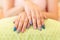 Beautiful fingernail manicure acrylic nail polish of woman