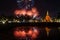 Beautiful Firework Reflection Over Old Pagoda Loy Krathong Festival Sukhothai Thailand Amazing Historic Town