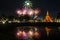 Beautiful Firework Reflection Over Old Pagoda Loy Krathong Festival Sukhothai Thailand Amazing Historic Town