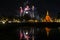 Beautiful Firework Reflection Over Old Pagoda Loy Krathong Festival Sukhothai Thailand Amazing Historic Town