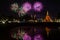 Beautiful Firework Reflection Over Old Pagoda Loy Krathong Festival Sukhothai Thailand Amazing Historic Town