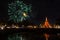 Beautiful Firework Reflection Over Old Pagoda Loy Krathong Festival Sukhothai Thailand Amazing Historic Town