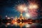 Beautiful firework show at Wat Arun, Bangkok, Thailand, Beautiful firework show for celebration with blur bokeh light over Phra