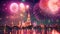 Beautiful firework show in Wat Arun, Bangkok, Thailand, Beautiful firework show for celebration with blur bokeh light over Phra