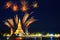 Beautiful firework Wat Arun temple at night in Bangkok