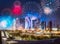 Beautiful fireworks above West Bay and Doha City, Qatar