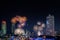 Beautiful of Fireworks Anniversary New Year Celebration With Cityscape Scenery of Bangkok City, Thailand. Amazing Scenic of