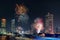 Beautiful of Fireworks Anniversary New Year Celebration With Cityscape Scenery of Bangkok City, Thailand. Amazing Scenic of