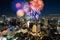 Beautiful fireworks celebrating new year along Chao Phraya River in Bangkok, Thailand