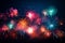 Beautiful fireworks and colourful on dark night sky background. Generative ai