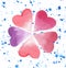 Beautiful five hearts like flower spray watercolor hand sketch