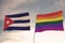 Beautiful flag of LGBT pride waving with the strong wind and CUBA  3D RENDER, 3D RENDERING LGBTQ, gay pride, LGBTQ+ gender