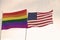 Beautiful flag of LGBT pride waving with the strong wind and THE UNITED STATES OF AMERICA USA 3D RENDER, 3D RENDERING LGBTQ, gay p