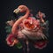 Beautiful flamingo wearing boho flowers, soft studio lighting, perfect details