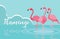 Beautiful flamingos birds flock in the landscape