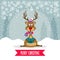 Beautiful flat design Christmas card with reindeer singing carol