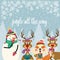 Beautiful flat design Christmas card with squirrel, reindeers an