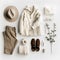 A beautiful flat lay image of eco-friendly and sustainable fashion made from organic cotton materials. Generative AI