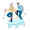 Beautiful flat vector illustration winter sport activites. Skiing.