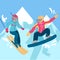 Beautiful flat vector illustration winter sport activites. Skiing.