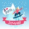 Beautiful flat vector illustration winter sport activites. Skiing.