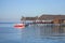 Beautiful floating chalet at mabul island aand blue sky