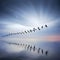 Beautiful flock of birds flying in formation - ai generated image