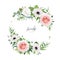Beautiful floral half moon bouquet wreath. Editable vector illustration. Spring pale pink roses, ivory anemone flowers, greenery