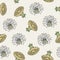 Beautiful floral seamless pattern with dandelion yellow flower heads and blowballs hand drawn in antique style