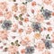 Beautiful floral vintage pattern with pastel pink and beige rose flowers