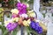 Beautiful flower arrangement with orchids different colors