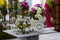 A beautiful flower arrangement set in a model tricycle on display at the 2018 Annual Spring festival in Belfast Northern ireland