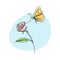 Beautiful flower with butterfly continuous line drawing vector illustration minimalist design