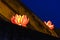 Beautiful flower garlands and colored lanterns on ancient architectural building