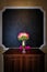 Beautiful flowers in glass vase in the hall. Vintage photo of the interior in classic style
