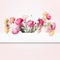 Beautiful flowers layout with white frame on pastel pink background. Creative concept. Copy space for your design. Pretty colorful