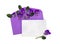 Beautiful flowers viola tricolor  pansy  in postal violet envelope and blank sheet with space for text on a white background.