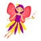 Beautiful flying fairy flapping magic stick. Elf princess with wand. Cartoon style