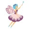 Beautiful flying fairy flapping magic stick. Elf princess with wand. Cartoon style