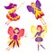 Beautiful flying fairy set. Winged Elf princesses. Cartoon style