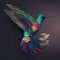 beautiful flying hummingbird, humming bird green flying. AI generated