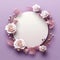 Beautiful Focused on the circle frame from white and purple rose and branches, isolation, plain soft baby pink copyspace