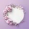 Beautiful Focused on the circle frame from white and purple rose and branches, isolation, plain soft baby pink copyspace